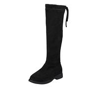 Elegante hohe Stiefel für Mädchen, aus Wildleder, Schnürsenkel, Reißverschluss, flache Spitze, Stiefel, rutschfeste Sohle, leicht, bequem, Herbst und Winter, Schwarz, 31 EU