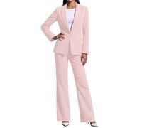 Elegante Hosenanzüge Damen - 2-Teiliges Anzug Set Anzughosen Langarm Modern Damenanzug Blazer Formell Anzugjacke Elegant Büro Freizeitanzug Business Hosenanzug 2-Teilig Rosa L