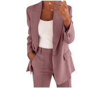 Elegante Hosenanzüge Damen - Freizeitanzug Business Anzug Set Langarm Baumwolle Zweiteiliger Hosenanzug Reverskragen Anzughosen Elegant 2 Teilig Formell Einfarbig Anzugjacke Rosa 4XL