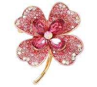 Elegante Kleeblattbrosche mit Kristall Strasssteinen, Rosa | Legierung, Vintage Inspiriert, Leicht Anzustecken, für Kleider und Schals, Damen Schmuck zu St Patrick's Day