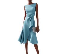 Elegante Kleider Damen Festlich Midikleid A Linie Rüschen Abendkleider Elegant Für Hochzeit Cocktailkleid Ärmellos Midi Kleid Hochzeitsgast Party Etuikleid Business Sommerkleid Frauen Leicht