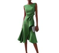 Elegante Kleider Damen Festlich Midikleid A Linie Rüschen Abendkleider Elegant Für Hochzeit Cocktailkleid Ärmellos Midi Kleid Hochzeitsgast Party Etuikleid Business Sommerkleid Frauen Leicht