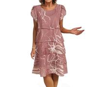 Elegante Kleider Damen Knielang Chiffon Festlich Midikleid Elegant A Linie Kleid Festliche Kurzarm Chiffonkleid Hochzeitsgast Midi Stufenkleid Blumen Hochzeit Sommerkleid Leicht Und Luftig