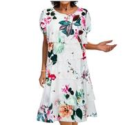 Elegante Kleider Damen Knielang Chiffon Festlich Midikleid Elegant A Linie Kleid Festliche Kurzarm Chiffonkleid Hochzeitsgast Midi Stufenkleid Blumen Hochzeit Sommerkleid Leicht Und Luftig