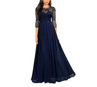 Elegante Kleider Damen Maxi Lang Abendkleid Halbarm Rundhals Vintage Spitzenkleid Abendkleider Elegant für Hochzeit Brautjungfernkleider Faltenrock Langes Kleid Cocktailkleid Chiffonkleid mit 3/4 Ärm