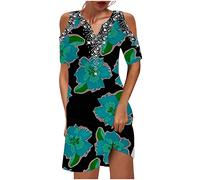 Elegante Kleider Damen Sale Angebote A-Linie Chiffon Brautjungfernkleid für Hochzeit Lang Abendkleid Chiffon Brautjungfern Maxikleid für Hochzeit Knopf Kurzarm V-Ausschnitt Lose Knielang Kleid me