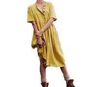 Elegante Kleider, Leinenkleid Damen Sommer Italien-Kleider Damen Luftige Sommerkleid Vintage-Leinenkleider Langes Abendkleider Elegant Italienische Kleider Schicke Sommerkleider Kurzarm Freizeitkleid