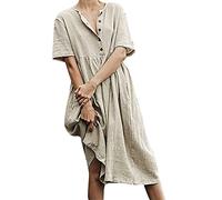 Elegante Kleider, Leinenkleid Damen Sommer Italien-Kleider Damen Luftige Sommerkleid Vintage-Leinenkleider Langes Abendkleider Elegant Italienische Kleider Schicke Sommerkleider Kurzarm Freizeitkleid