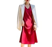 Elegante Kleider,Sommer-Satinkleid Für Damen Sexy Einfarbig Midi-Kleid Elegant Ärmellos V-Ausschnitt Langes Tank-Kleid Modisch A-Linie Fließendes Seidenkleid Cocktail-Strand-Abend-Party-Kleider B