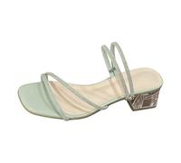 Elegante Kristall-Sandalen im französischen Stil, Flache Sandalen mit vielseitigen Tragemöglichkeiten (Green, 36)