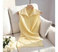 Elegante, lässige Pendler-Bluse mit Hemdkragen, offenem Vorderteil, plissierter asymmetrischer, hellgelber ärmellose Bluse für Frauen, Frühling/Sommer