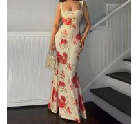 Elegante lange Sommerkleider für Damen in Beige, modisches Boho-Kleid in zerknitterter Aprikosenoptik für Hochzeitsgäste, Partys, Strandurlaub & Hochz