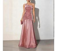 Elegante lange Sommerkleider für Damen in Unifarbe, ärmellos, Festival-Outfit mit Samt-Top, A-Linien-Saum, Hochzeitsgast-Kleid, Abendballkleid, Rosa