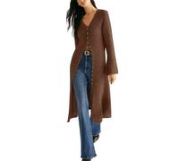 Elegante lange Strickjacke für Damen, V-Ausschnitt, Knopfleiste, Strickpullover, Maxi-Mantel, Pulloverkleid, coffee, S-6XL