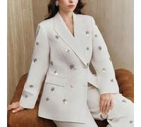 Elegante Luxus Minimalist Weiße Blazer Jacke in Große Größen für Damen, verziert, figurschmeichelnd, hochwertig, geeignet für Abendkleider, formelle A