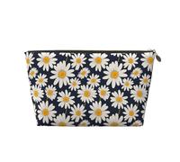 Elegante Make-up-Tasche mit Gänseblümchen-Aufdruck, Kosmetiktasche, Reise-Kulturbeutel für Damen, niedlicher Leder-Make-up-Organizer