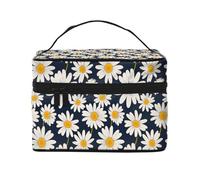 Elegante Make-up-Tasche mit Gänseblümchen-Aufdruck, süße Kosmetiktasche für Damen, große Reise-Make-up-Organizer-Tasche