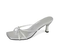 Elegante Pantoletten mit schmalen Riemen und hohem Absatz für jeden Tag. Leichte Sandalen zum Hineinschlüpfen mit Sohle und eckiger Zehenpartie. (Silver, 40)