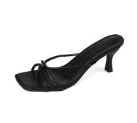 Elegante Pantoletten mit schmalen Riemen und hohem Absatz für jeden Tag. Leichte Sandalen zum Hineinschlüpfen mit Sohle und eckiger Zehenpartie. (Black, 40)