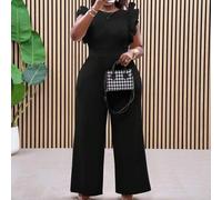 Elegante & Party & Event & Date Tragen Overalls für Damen Große Größen, weiß ärmellos mit gerüschtem Saum, strukturierter Stoff mit weitem Bein, Frühl