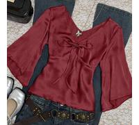 Elegante Pendler-Bluse für Damen mit einfarbiger Schleife und Glockenärmeln