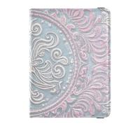 Elegante Reisepasshülle mit Blumenmuster, silberfarben, pfirsichfarben, bunt, Leder, dekorativ, niedlich, Reisepasshülle, Brieftasche, ultradünn, Elegantes Pasley-Blumenmuster, silberfarben,