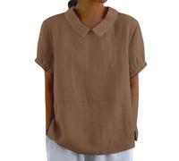 Elegante rüschenbluse Damen Leinenbluse Sommer Kuschelig Bluse Leine Luftig Blusenshirt Einfarbig Sommerbluse Oversized Shirt Damen t Shirt weiß mit v Ausschnitt