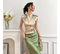 Elegante Satin-Bluse mit floralem Muster und Stehkragen