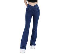 Elegante Schlaghosen für Damen | Bequemer Stretchstoff für Büro und Alltag Boot Cut Jeans Lang Weitem Bein Hose Hohe Taille Schlaghose Sportlich Flared Jeans Atmungsaktiv Jeans Y2K Streatwear