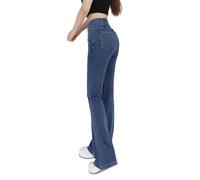 Elegante Schlaghosen für Damen | Bequemer Stretchstoff für Büro und Alltag Boot Cut Jeans Lang Weitem Bein Hose Hohe Taille Schlaghose Sportlich Flared Jeans Atmungsaktiv Jeans Y2K Streatwear