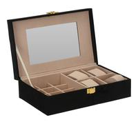 Elegante Schmuckbox Schwarz: Grosser Schmuckkasten mit Spiegel, Samt-Innenfutter Beige & Gold-Clip, edle Aufbewahrung, 25 x 16 x 7 cm