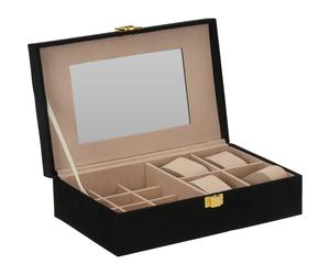 Elegante Schmuckbox Schwarz: Grosser Schmuckkasten mit Spiegel, Samt-Innenfutter Beige & Gold-Clip, edle Aufbewahrung, 25 x 16 x 7 cm