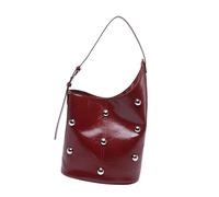 Elegante Schultertasche für Damen, mit Nieten, Perlen, mit Nieten, Kunstleder, geräumige Innentasche, Schultertasche aus Kunstleder, Rot, Mass Beauty