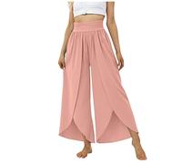 Elegante Schwarze Hose Damen Stoffhose Damen Sommer Wanderhose Damen Sommer Paperbag Waist Einfarbiges Unregelmäßiger Saum Haremshose Elastische Taille Bauchweg Hose Stoffhose Damen (Rosa, Xl)