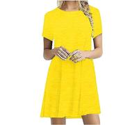 Elegante Sommerkleider Damen Loose Lässig Kurzärmeliges Swing Shortkleid Sommerkleid Einfarbig Sommer T-Shirt Kleider A-Linie Tunikakleid Tshirt Kleid Boho Leichte Kleider Tunika Strandkleid