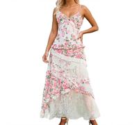 Elegante Sommerkleider Damen, Sommerkleid Rot Damen Elegant Sommer Boho Kleid Blumenkleid Casual Wickelkleid Boho-Kleid A-Linie Hohe Taille Curvy Sommerkleid Sommerkleider Strandkleid