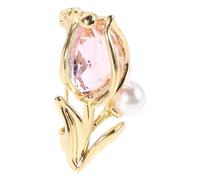 Elegante Tulpenbrosche mit Zirkonia, Vergoldet, Damen für Weihnachten | Perlenverzierung, Kompakte Form, Rosa Akzent, für Bankette und Besondere Anlässe, Langlebig