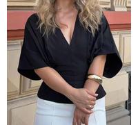 Elegante unifarbene locker sitzende Kurzarm Schwarze Bluse, minimalistisches Design mit Schleife hinten, vielseitiges Büro-/Lässig Aprikose Top