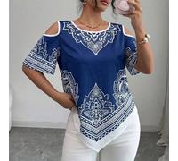 Elegante Urlaubs- & Pendler-Bluse für Frauen mit asymmetrischem Saum, schwarz-weiß, Kurzarm