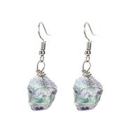 CuLtP Elegante Wire Wrap Rohstein Anhänger Ohrhänger Fluorit Tropfen Ohrringe Kristall Reiki Balance Yoga Edelstein Ohrringe Schmuck Für Frauen Mädchen Geschenk