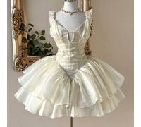 Eleganter apricotfarbener glänzender Mesh-Minirock mit tiefem V-Ausschnitt, Off-Shoulder Spaghetti-Träger, rückenfreier minimalistischer Schnitt, supe