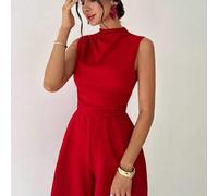 Eleganter Damen A-Linien Mini Jumpsuit mit Rüschen, Lässig Alltagskleidung, Hochzeit, Party, Musikfestival, Urlaub, Rot