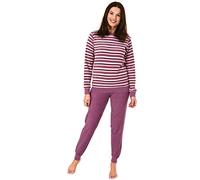Eleganter Damen Frottee Pyjama Schlafanzug mit Bündchen in Streifenoptik - 291 201 13 572, Farbe:Beere, Größe2:48/50
