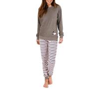 Eleganter Damen Frottee Pyjama Schlafanzug mit Bündchen und Herz Motiv - 291 201 13 570, Farbe:grau, Größe:48/50