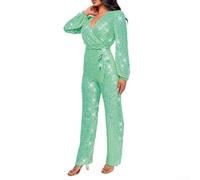 Eleganter Damen Langarm Pailletten Jumpsuit für alle Jahreszeiten und festliche Veranstaltungen (M Hellgrün)