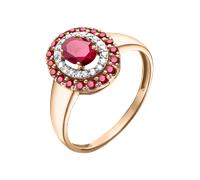 Eleganter Damenring, Russisches Rotgold 585, mit Brillanten 20 Stück ca. 0,092 ct. HSI und mit Rubinen HTS - Größe des Mittelsteins ca. 6x4 mm 16 mm (50)