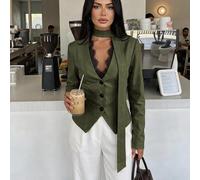 Eleganter grüner Damen-Blazer mit Kragen und Spitzen-Patchwork, geeignet für alle Frauen, vielseitig für den Herbst, modisch vielseitig, Schulanfang L