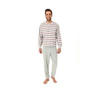 Eleganter Herren Frottee Pyjama Schlafanzug lang mit Bündchen - auch in Übergrössen 61505, Farbe:grau-Melange, Größe2:62