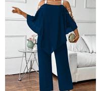 Eleganter Jumpsuit für Damen in Große Größen mit silbernem gewebtem Banddekor aus Chiffon