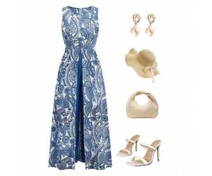 Eleganter Jumpsuit im Wickelstil mit rundem Ausschnitt und Blume Muster für den Sommer, blaues Maxikleid, blaue Frühlingskleider, blaue Sommerkleider